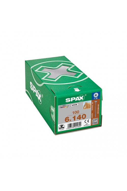 Spax HI.FORCE, 6 x 140 mm, 100 Adet, Yarım Dişli, Pul Başlı, T-STAR plus T30, 4KESİCİ UÇlu, WIROX Kaplama