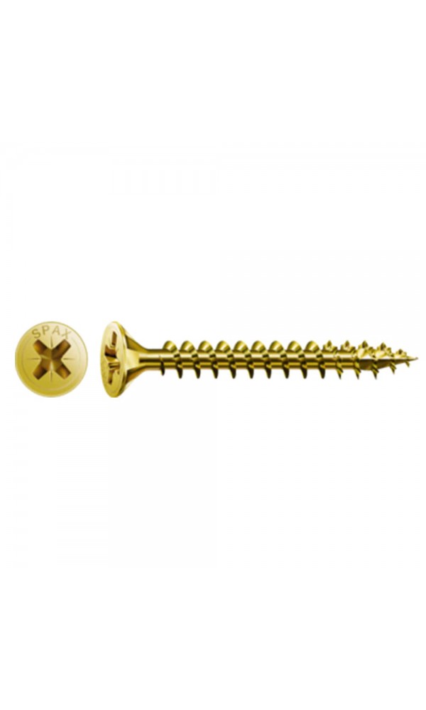 Spax Sunta Vidası, Evrensel Vida, 5 x 20 mm, 1.000 Adet, Tam Dişli, Havşa Başlı, Yıldız Z2, 4KESİCİ UÇlu, YELLOX Kaplama 