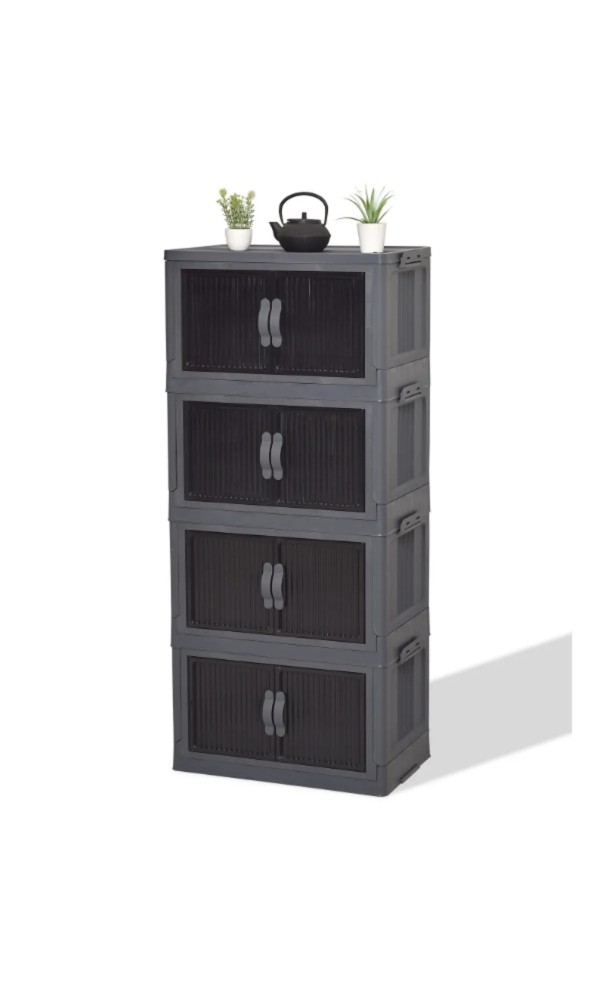 Gri 4 Katlı Çok Amaçlı Kapaklı Portatif Istiflenebilr Çok amaclı Organizer mutfak kiler dolabı