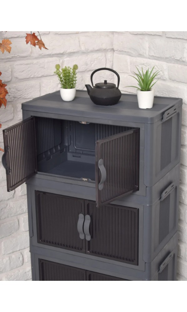 Gri 4 Katlı Çok Amaçlı Kapaklı Portatif Istiflenebilr Çok amaclı Organizer mutfak kiler dolabı