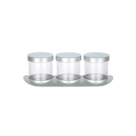 3'lü  Bahratlık Kavanoz Plastik Metalik  Set Tuz Şeker Bakliyat Mutfak Tezgah Üstü (Gri)