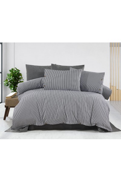 Çift Kişilik Çarşaflı Nevresim Takımı Pamuklu 4 Yastıklı 6 Parça Gri Çizgili Çift Kişilik Çarşaflı Nevresim Takımı Pamuklu 4 Yastıklı 6 Parça Gri Çizgili