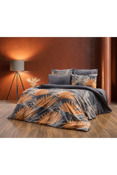 Çift Kişilik Çarşaflı Nevresim Takımı Pamuklu 4 Parça Desenli Palmiye