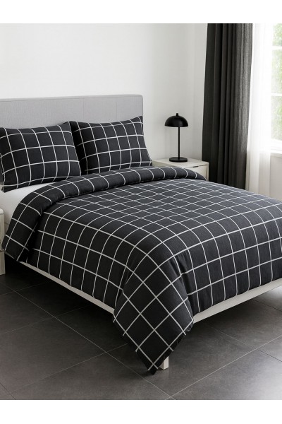Çift Kişilik Çarşaflı Nevresim Takımı Pamuklu 4 Parça Siyah Cizgili Çift Kişilik Çarşaflı Nevresim Takımı Pamuklu 4 Parça Siyah Cizgili