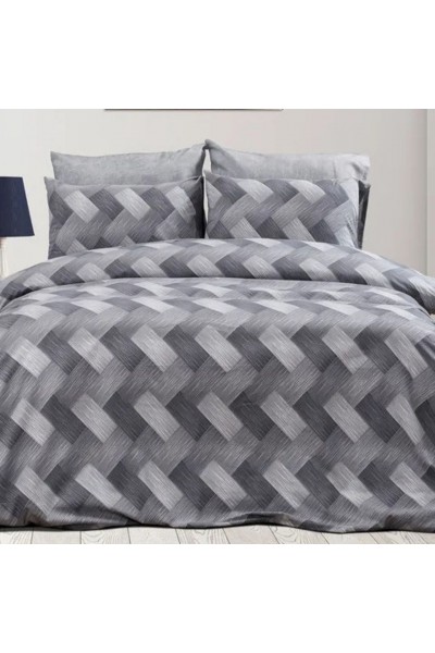 Çift Kişilik Çarşaflı Nevresim Takımı Pamuklu 4 Parça Desenli Gri Çift Kişilik Çarşaflı Nevresim Takımı Pamuklu 4 Parça Desenli Gri