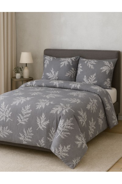 Çift Kişilik Çarşaflı Nevresim Takımı Pamuklu 4 Parça Desenli Yaprak Gri Çift Kişilik Çarşaflı Nevresim Takımı Pamuklu 4 Parça Desenli Yaprak Gri