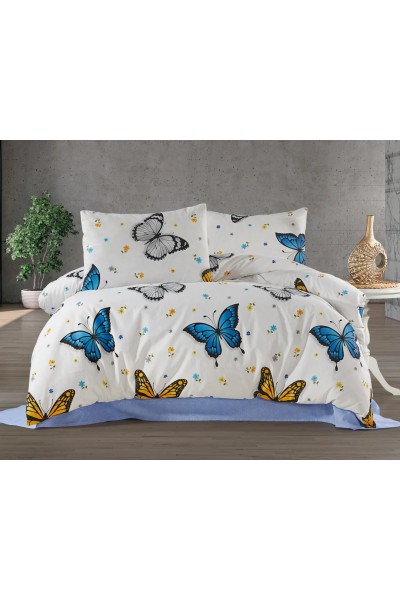 Çift Kişilik Çarşaflı Nevresim Takımı Pamuklu 4 Parça Desenli Kelebek Çift Kişilik Çarşaflı Nevresim Takımı Pamuklu 4 Parça Desenli Kelebek