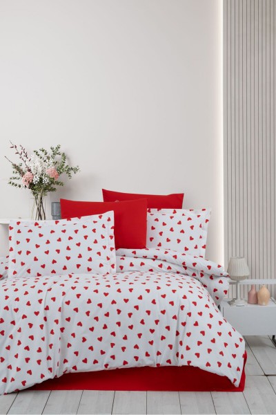 Çift Kişilik Çarşaflı Nevresim Takımı Pamuklu 4 Parça Desenli Kalpli Çift Kişilik Çarşaflı Nevresim Takımı Pamuklu 4 Parça Desenli Kalpli