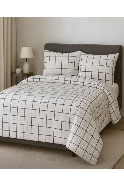Çift Kişilik Çarşaflı Nevresim Takımı Pamuklu 4 Parça Desenli Beyaz cizgili Çift Kişilik Çarşaflı Nevresim Takımı Pamuklu 4 Parça Desenli Beyaz cizgili