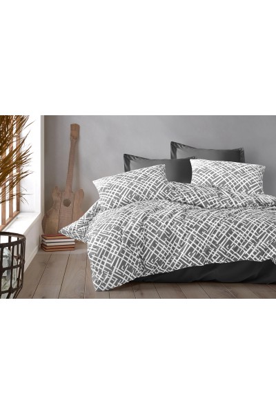 Çift Kişilik Çarşaflı Nevresim Takımı Pamuklu 4 Parça Siyah Desen Çift Kişilik Çarşaflı Nevresim Takımı Pamuklu 4 Parça Siyah Desen