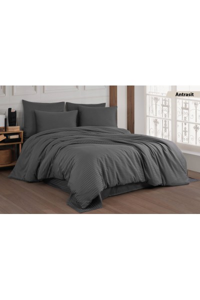 Antrasit Pamuk Saten Cizgili Çift Kişilik Nevresim Takımı 4'lü Antrasit Pamuk Saten Cizgili Çift Kişilik Nevresim Takımı 4'lü