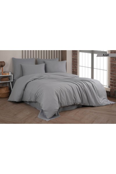 Gri Pamuk Saten Cizgili Çift Kişilik Nevresim Takımı 4'lü Gri Pamuk Saten Cizgili Çift Kişilik Nevresim Takımı 4'lü