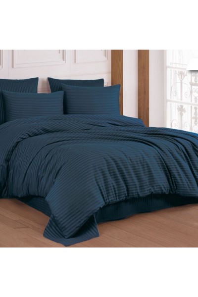 İndigo Mavi Pamuk Saten Cizgili Çift Kişilik Nevresim Takımı 4'lü İndigo Mavi Pamuk Saten Cizgili Çift Kişilik Nevresim Takımı 4'lü