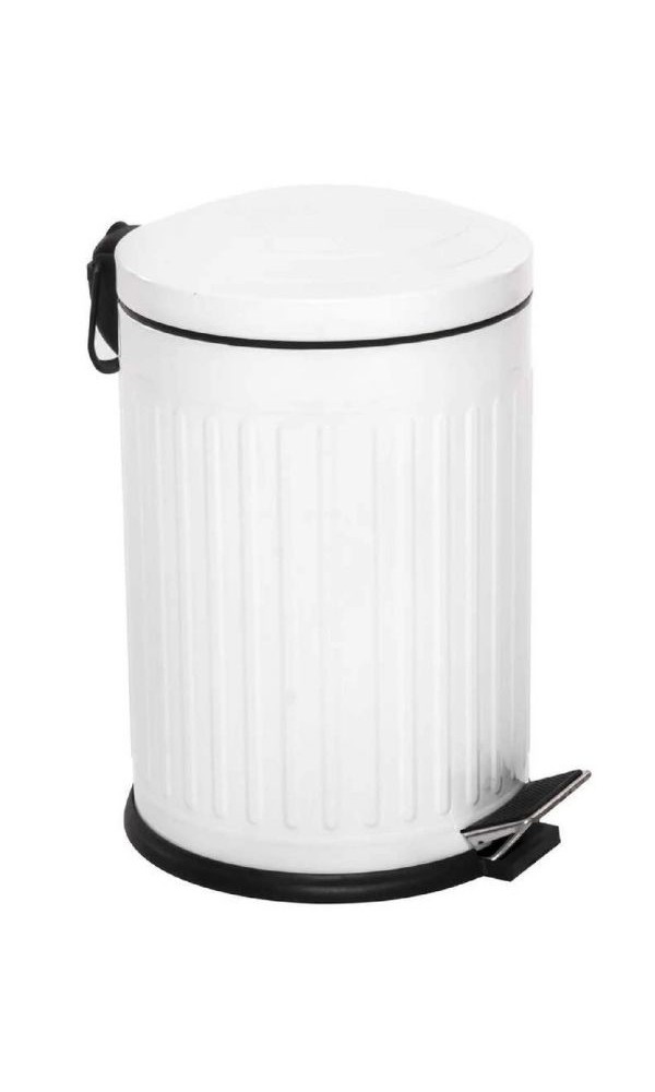 Retro 5 Litre Banyo Seti Çöp Kovası ve WC Fırçalık Amortisör Kapaklı Beyaz