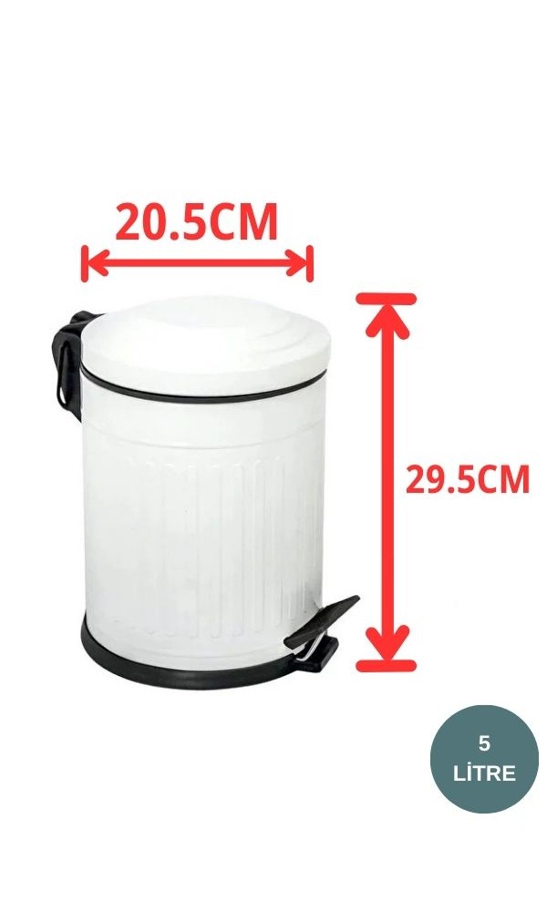 Retro 5 Litre Banyo Seti Çöp Kovası ve WC Fırçalık Amortisör Kapaklı Beyaz