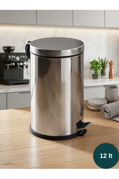 Paslanmaz Krom 12 Litre Çöp Kovası Metal Banyo, Tuvalet, Mutfak ve Ofis Çöp KovasıI Paslanmaz Krom 12 Litre Çöp Kovası Metal Banyo, Tuvalet, Mutfak ve Ofis Çöp KovasıI
