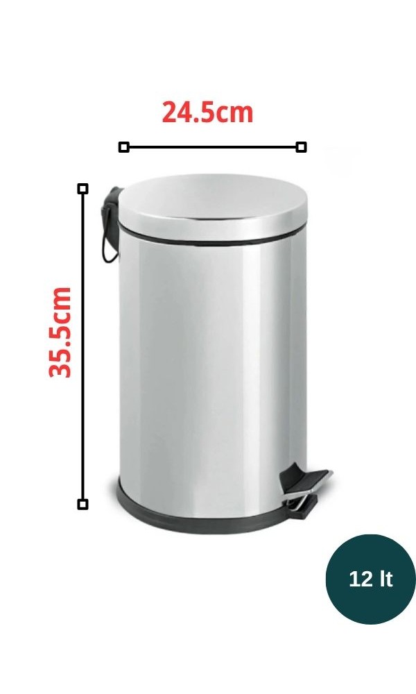 Paslanmaz Krom 12 Litre Çöp Kovası Metal Banyo, Tuvalet, Mutfak ve Ofis Çöp KovasıI