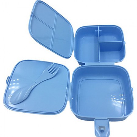 BersaChef Mavi Kilitli 3 Bölmeli Beslenme Kutusu Çocuk Kahvaltı Öğrenci Okul Piknik Yemek Koyma Çantası