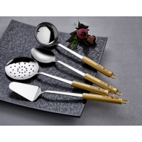 BersaChef Proline Servis Kaşık Seti Kepçe Kevgir Kaşık Spatula 4'lü Seti Gold