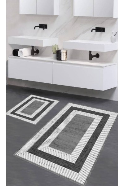 Oabhome Safir 2'li Banyo Paspası Seti – Yıkanabilir, Kaymaz Taban, Renkli Dekoratif, Dijital Baskı, Gri-Beyaz-Siyah Oabhome Safir 2'li Banyo Paspası Seti – Yıkanabilir, Kaymaz Taban, Renkli Dekoratif, Dijital Baskı, Gri-Beyaz-Siyah