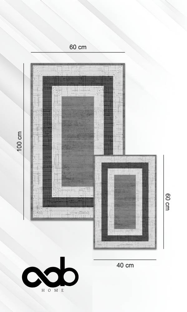 Oabhome Safir 2'li Banyo Paspası Seti – Yıkanabilir, Kaymaz Taban, Renkli Dekoratif, Dijital Baskı, Gri-Beyaz-Siyah