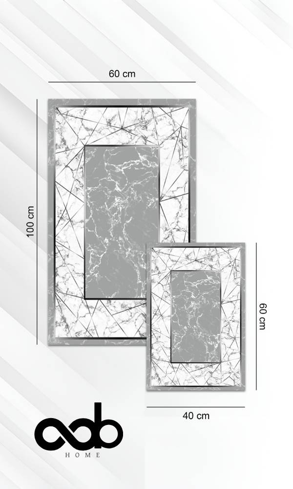 Oabhome Safir 2'li Banyo Paspası Seti – Yıkanabilir, Kaymaz Taban, Renkli Dekoratif, Dijital Baskı, Beyaz-Gri