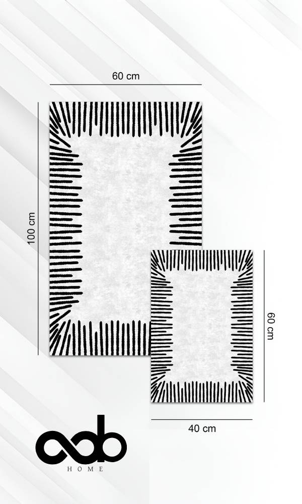 Oabhome Safir 2'li Banyo Paspası Seti – Yıkanabilir, Kaymaz Taban, Renkli Dekoratif, Dijital Baskı, Beyaz-Siyah