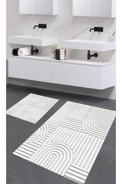 Oabhome Safir 2'li Banyo Paspası Seti – Yıkanabilir, Kaymaz Taban, Renkli Dekoratif, Dijital Baskı, Beyaz Oabhome Safir 2'li Banyo Paspası Seti – Yıkanabilir, Kaymaz Taban, Renkli Dekoratif, Dijital Baskı, Beyaz