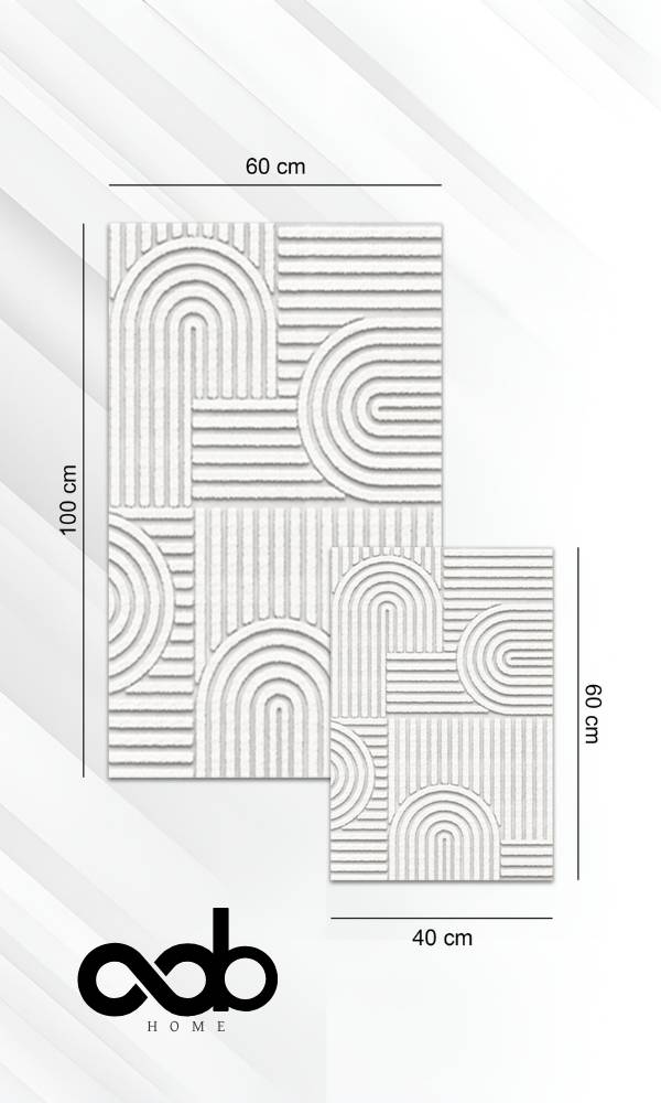 Oabhome Safir 2'li Banyo Paspası Seti – Yıkanabilir, Kaymaz Taban, Renkli Dekoratif, Dijital Baskı, Beyaz