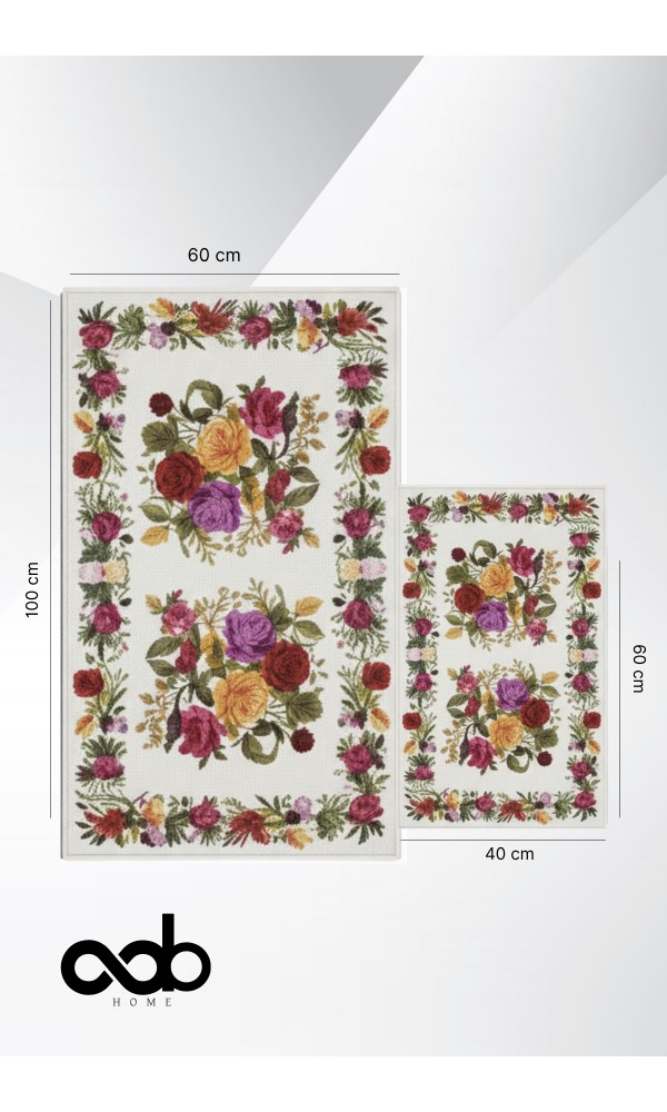 Oabhome Safir 2'li Banyo Paspası Seti – Yıkanabilir, Kaymaz Taban, Renkli Dekoratif, Dijital Baskı, Çiçek Desenli