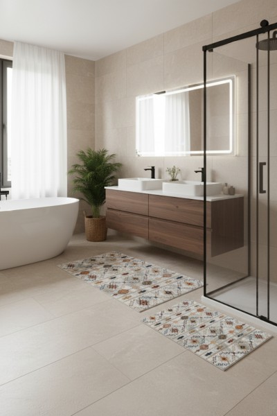 Oabhome Safir 2'li Banyo Paspası Seti – Yıkanabilir, Kaymaz Taban, Renkli Dekoratif, Dijital Baskı, Desenli Oabhome Safir 2'li Banyo Paspası Seti – Yıkanabilir, Kaymaz Taban, Renkli Dekoratif, Dijital Baskı, Desenli