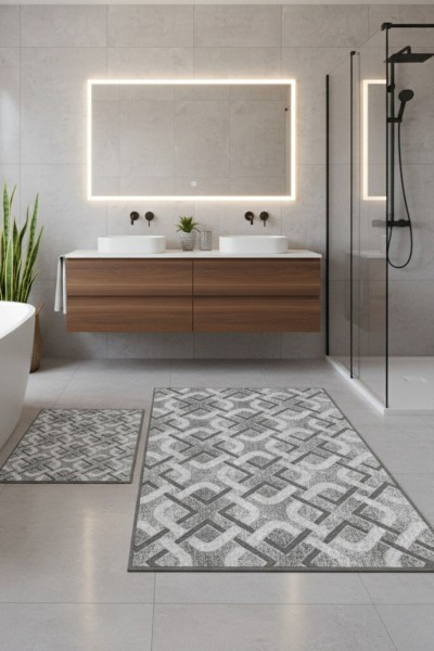 Oabhome Safir 2'li Banyo Paspası Seti – Yıkanabilir, Kaymaz Taban, Renkli Dekoratif, Dijital Baskı, Gri Oabhome Safir 2'li Banyo Paspası Seti – Yıkanabilir, Kaymaz Taban, Renkli Dekoratif, Dijital Baskı, Gri