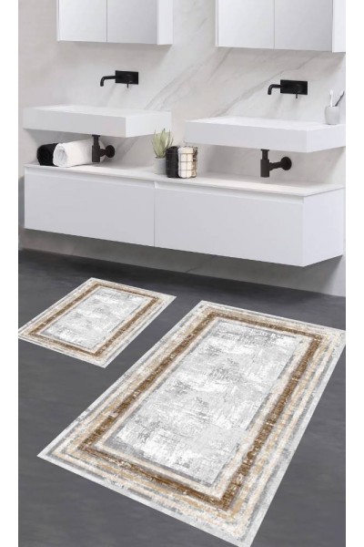 Oabhome Safir 2'li Banyo Paspası Seti – Yıkanabilir, Kaymaz Taban, Renkli Dekoratif, Dijital Baskı, Kahve-Grimsi Oabhome Safir 2'li Banyo Paspası Seti – Yıkanabilir, Kaymaz Taban, Renkli Dekoratif, Dijital Baskı, Kahve-Grimsi