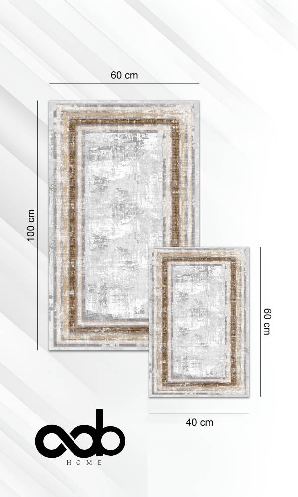 Oabhome Safir 2'li Banyo Paspası Seti – Yıkanabilir, Kaymaz Taban, Renkli Dekoratif, Dijital Baskı, Kahve-Grimsi