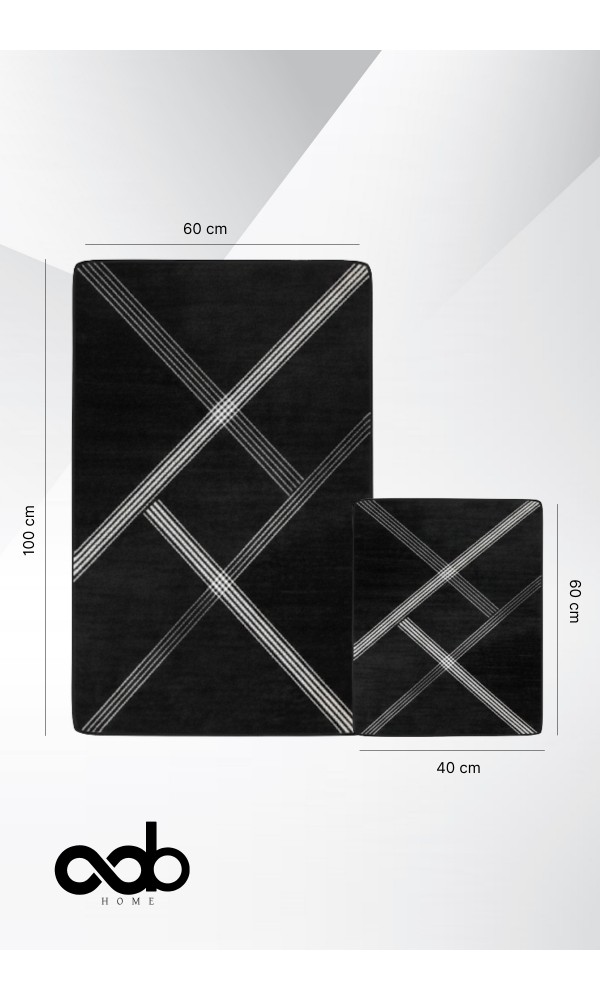 Oabhome Safir 2'li Banyo Paspası Seti – Yıkanabilir, Kaymaz Taban, Renkli Dekoratif, Dijital Baskı, Siyah