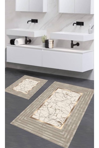 Oabhome Safir 2'li Banyo Paspası Seti – Yıkanabilir, Kaymaz Taban, Renkli Dekoratif, Dijital Baskı, Krem-Bej Oabhome Safir 2'li Banyo Paspası Seti – Yıkanabilir, Kaymaz Taban, Renkli Dekoratif, Dijital Baskı, Krem-Bej