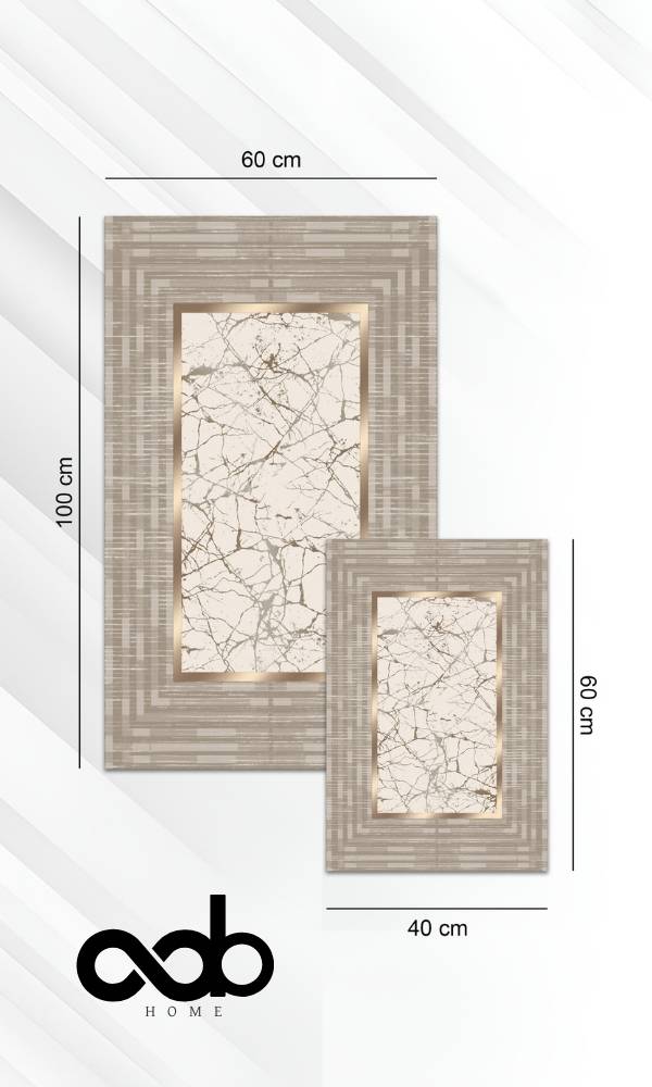 Oabhome Safir 2'li Banyo Paspası Seti – Yıkanabilir, Kaymaz Taban, Renkli Dekoratif, Dijital Baskı, Krem-Bej