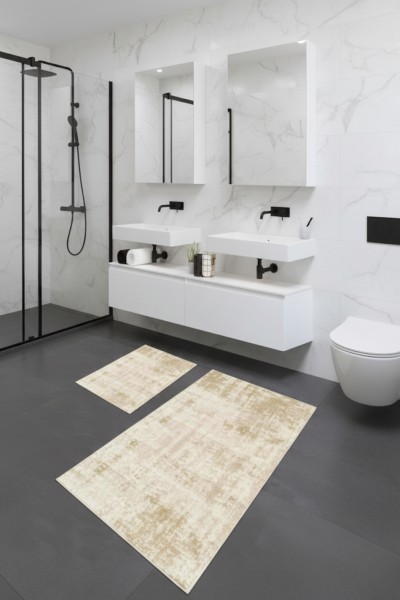 Oabhome Safir 2'li Banyo Paspası Seti – Yıkanabilir, Kaymaz Taban, Renkli Dekoratif, Dijital Baskı, Sarı