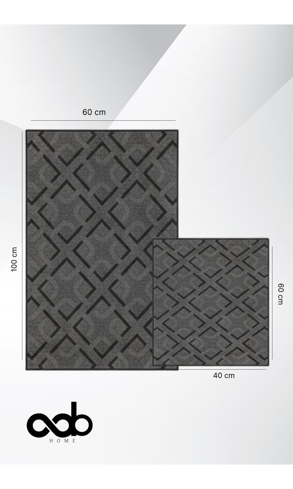 Oabhome Safir 2'li Banyo Paspası Seti – Yıkanabilir, Kaymaz Taban, Renkli Dekoratif, Dijital Baskı, Siyah