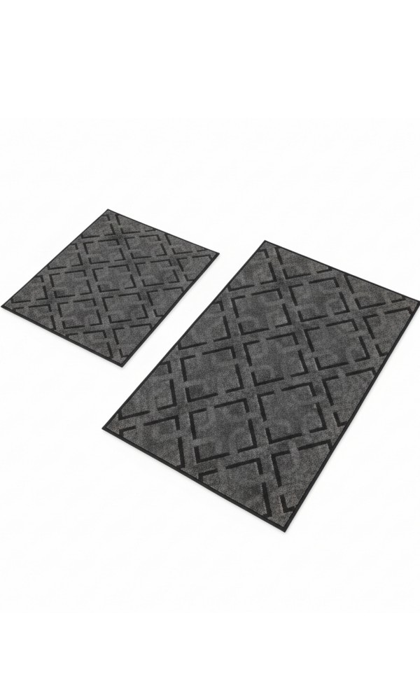 Oabhome Safir 2'li Banyo Paspası Seti – Yıkanabilir, Kaymaz Taban, Renkli Dekoratif, Dijital Baskı, Siyah