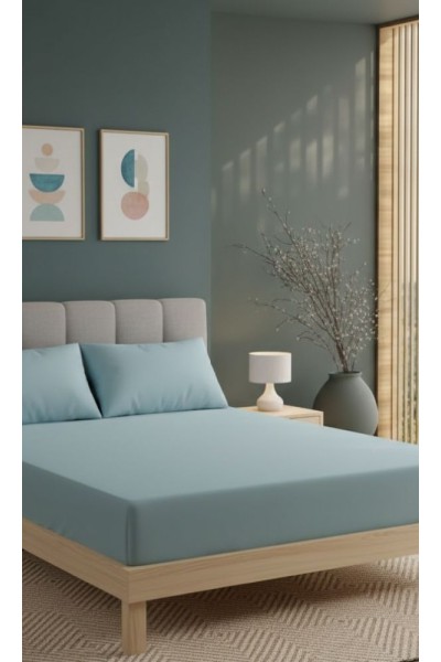 Ranforce Çift Kişilik Lastikli Çarşaf Seti 180x200+30 cm Mavi – Yastık Kılıflı Ranforce Çift Kişilik Lastikli Çarşaf Seti 180x200+30 cm Mavi – Yastık Kılıflı