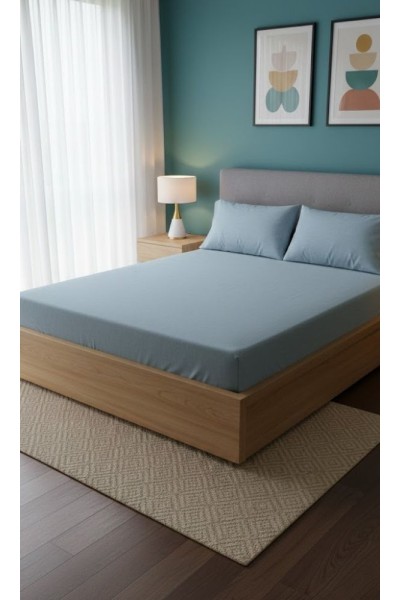 Ranforce Çift Kişilik Lastikli Çarşaf Seti 180x200+30 cm Turkuaz – Yastık Kılıflı Ranforce Çift Kişilik Lastikli Çarşaf Seti 180x200+30 cm Turkuaz – Yastık Kılıflı