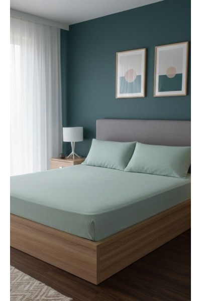 Ranforce Çift Kişilik Lastikli Çarşaf Seti 180x200+30 cm Yeşil – Yastık Kılıflı Ranforce Çift Kişilik Lastikli Çarşaf Seti 180x200+30 cm Yeşil – Yastık Kılıflı