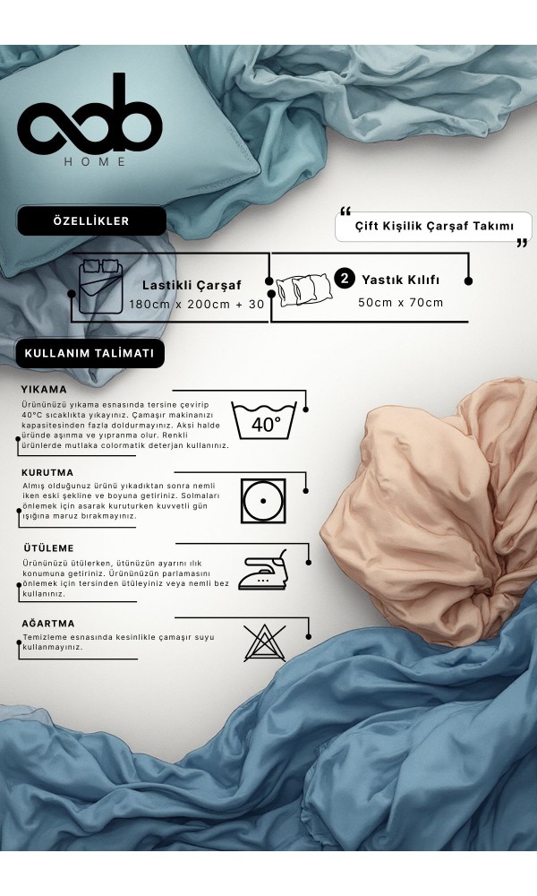 Ranforce Çift Kişilik Lastikli Çarşaf Seti 180x200+30 cm Mor – Yastık Kılıflı