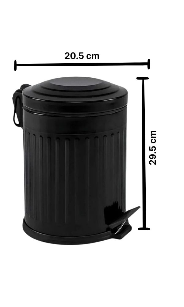 Retro 5 Litre Çöp Kovası Amortisör Kapaklı Siyah Banyo Mutfak Balkon Bahçe
