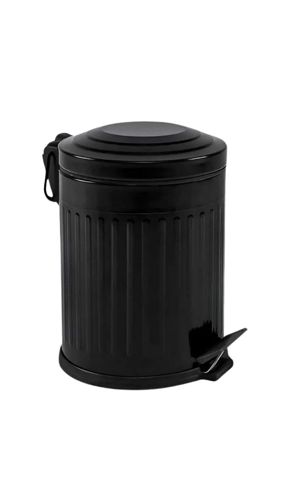 Retro 5 Litre Çöp Kovası Amortisör Kapaklı Siyah Banyo Mutfak Balkon Bahçe