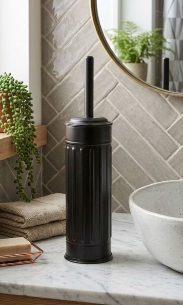 Retro 5 Litre Banyo Seti Çöp Kovası ve WC Fırçalık Amortisör Kapaklı Siyah