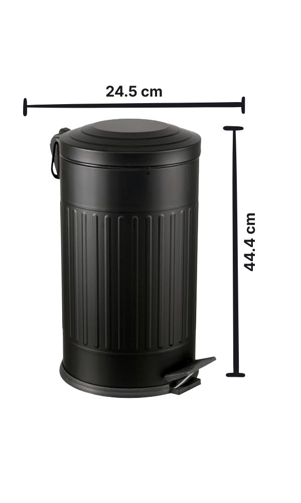 Retro 16 Litre Çöp Kovası Amortisör Kapaklı Siyah Bahçe Balkon Mutfak Banyo