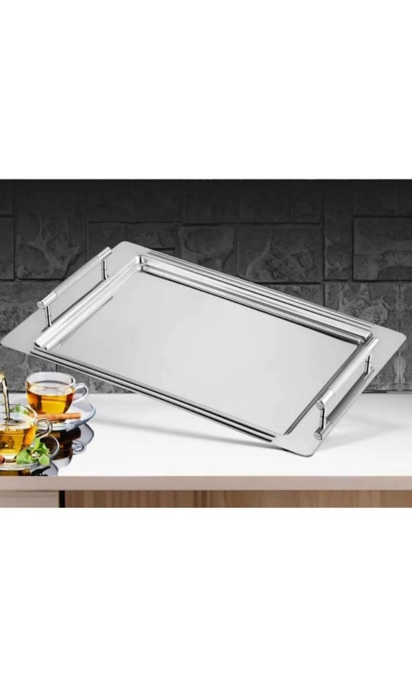 Ece 18/10 Cr-ni Paslanmaz Silver Ikramlık Sunumluk Servis Ve Çay Tepsisi