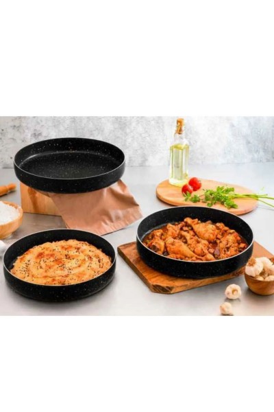 Hamarat 3'lu Granit Yuvarlak Fırın Tepsisi 28-30-32cm
